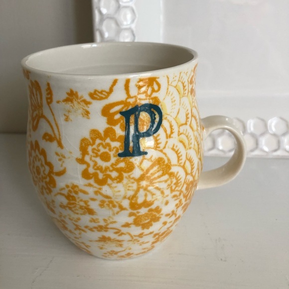 Anthropologie Homegrown Monogram Floral P Mug